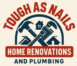 Logo: "Tough as Nails" home renovation and plumbing business, blue/red colors with tools and house icons.