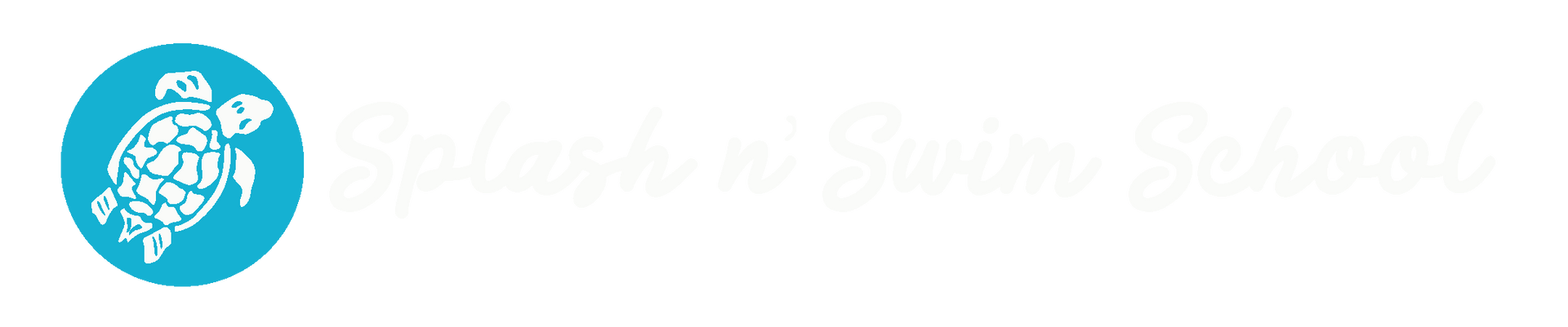 A logo for a swimming school with a turtle in a blue circle.