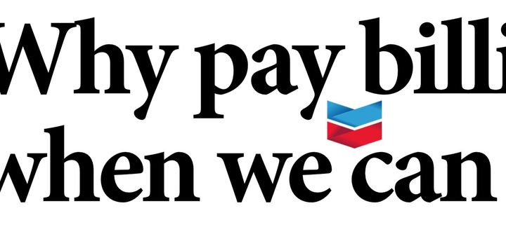a logo for chevron that says `` why pay bills when we can ''