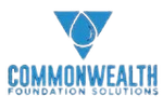 Logo for Commonwealth Foundation Solutions, featuring a blue water drop within a blue upside-down triangle.