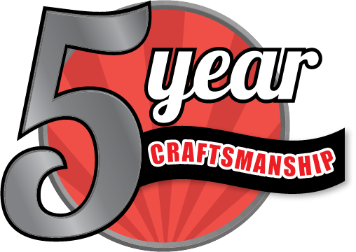 The logo for a 5 year craftsmanship logo.