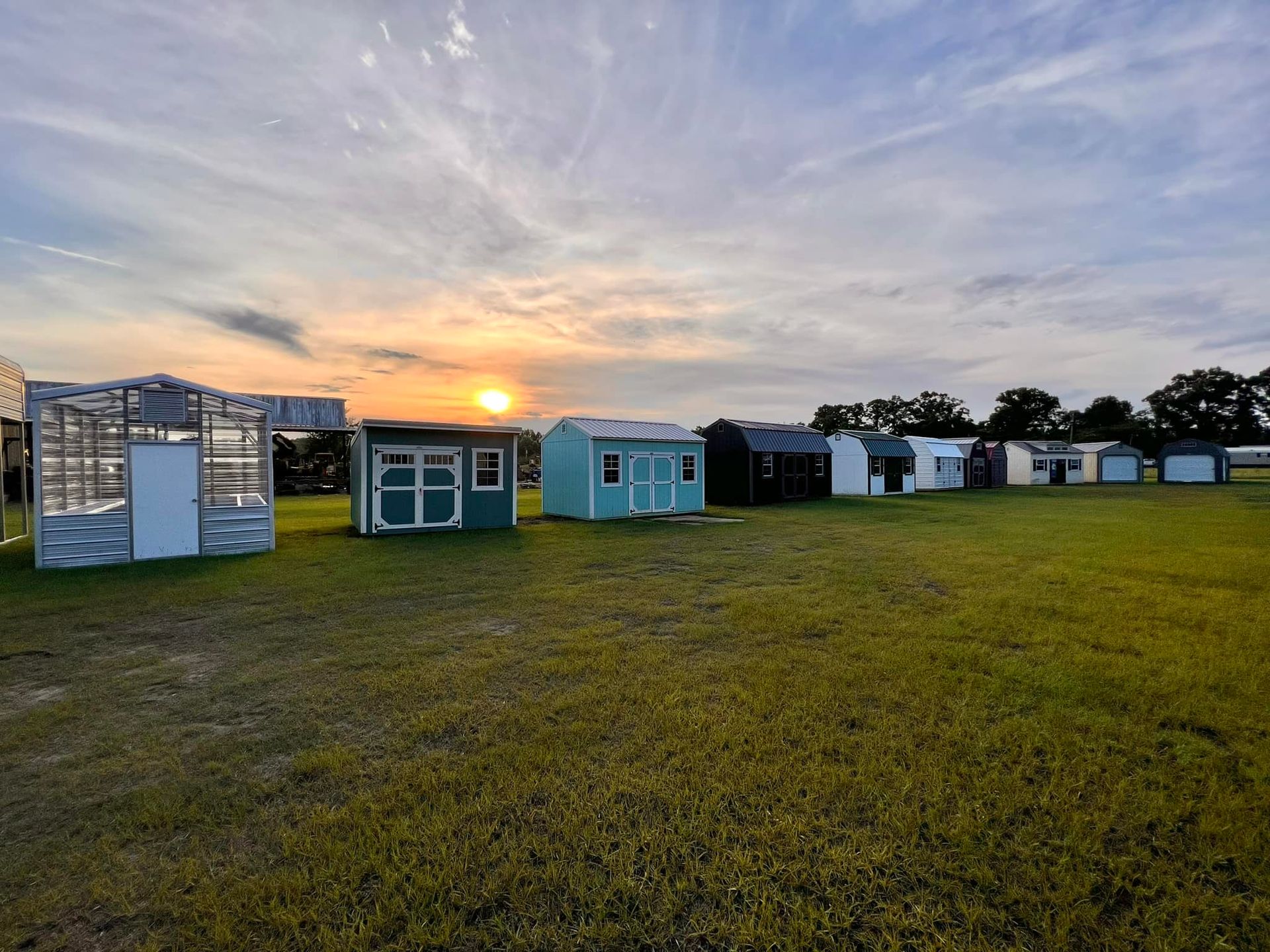 Stor-Mor dealer lot with several gable utility buildings.