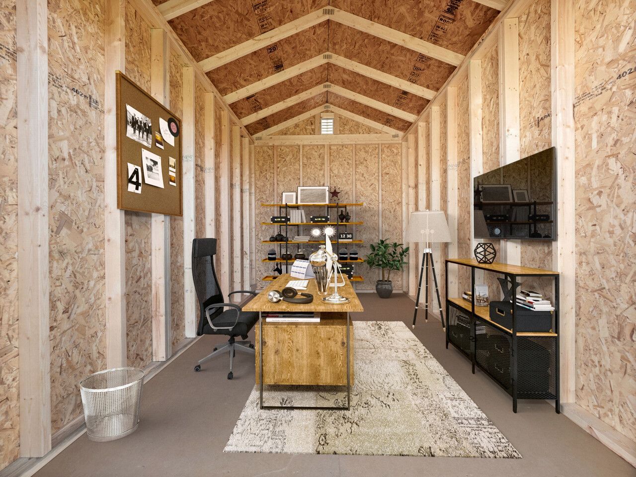 A portable building turned into a home office.