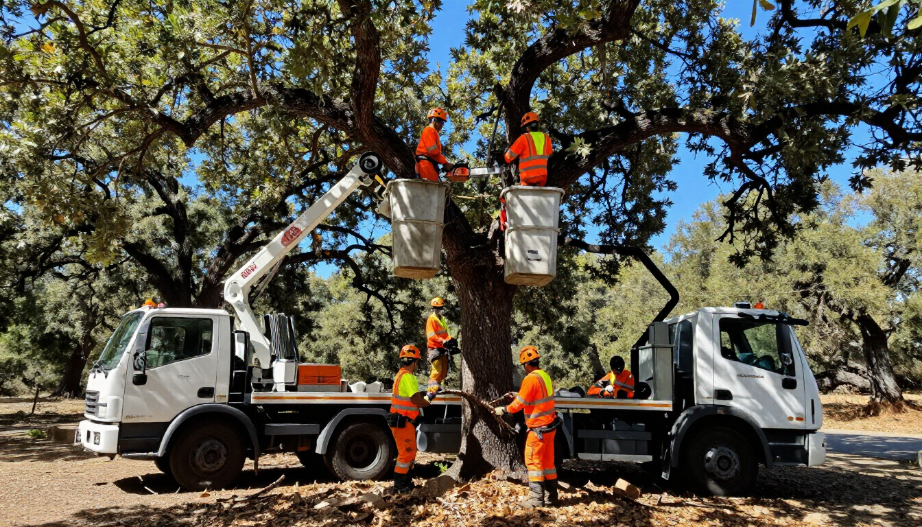 Professional tree trimming crew