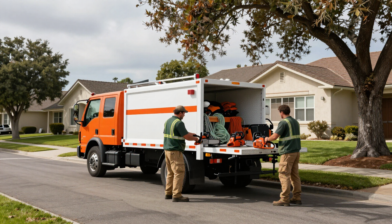 Tree service truck on Woodland street