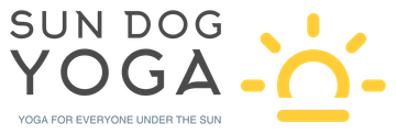 Sun Dog Yoga logo with text and a yellow sun illustration.