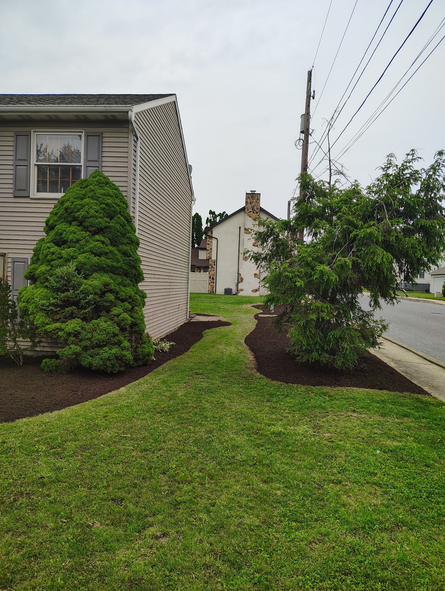 A house with a lot of grass and trees in front of it.