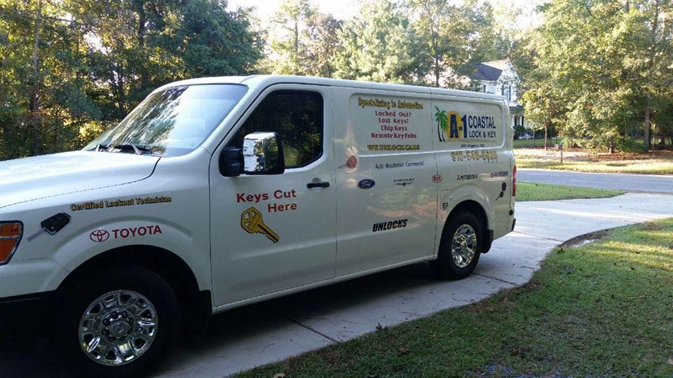 A white van is parked on the side of the road.