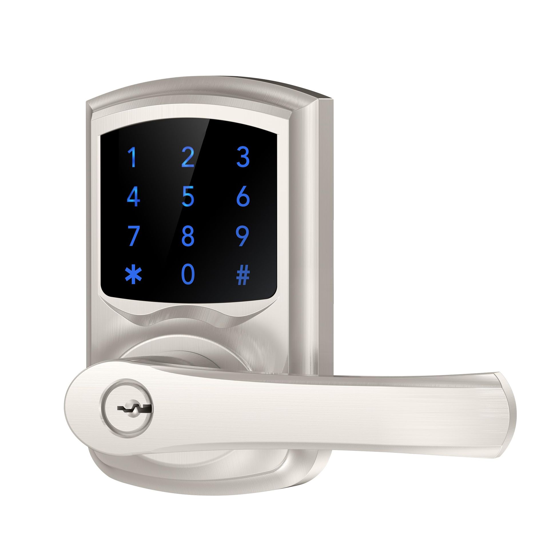 Three different types of locks are sitting next to each other on a white surface.