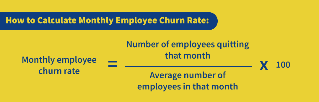 How to Calculate Monthly Employee Churn Rate: Monthly employee churn rate = Number of employees quitting that month/Average number of employees in that month X 100