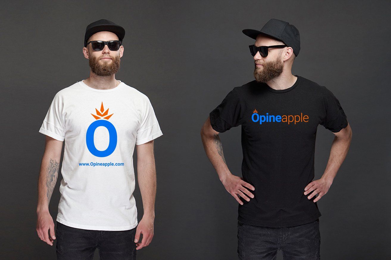 Two men modeling their t-shirts.