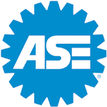 A blue gear with the word ase written inside of it.