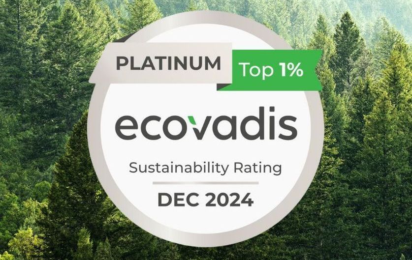 Ecovadis Platinum badge for top 1 % sustainability rating for dec 2024.