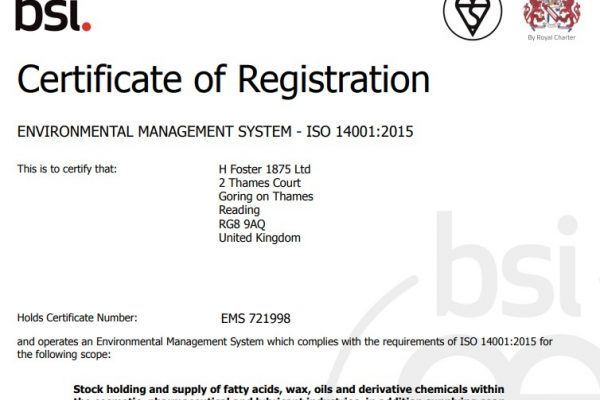 a certificate of registration for an environmental management system