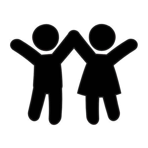 A boy and a girl are holding hands with their arms in the air.