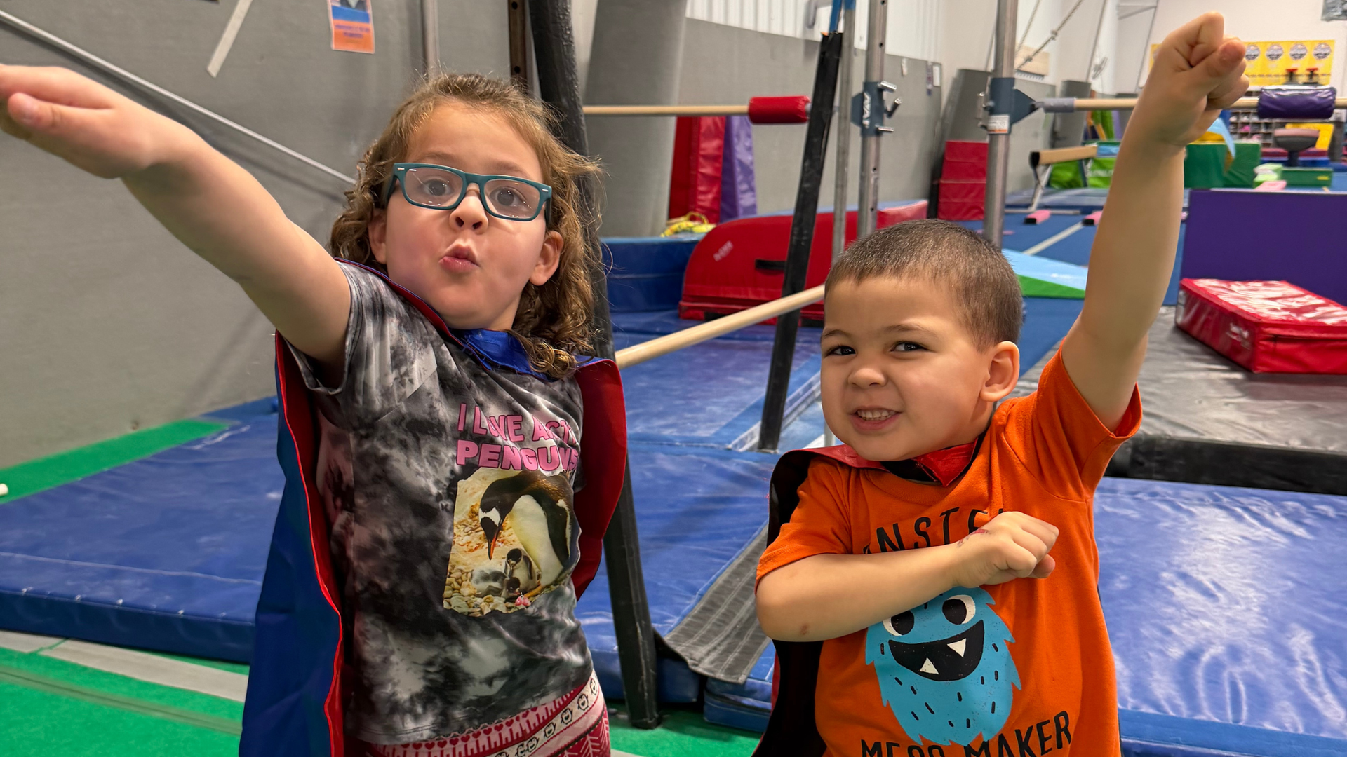 two children participating in summer camp at Pinnacle Gymnastics