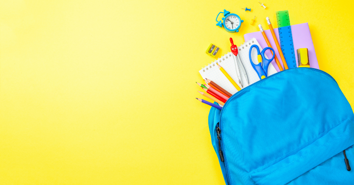 A blue backpack with school supplies for active kids