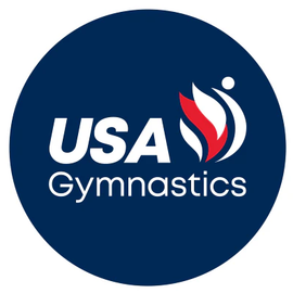 The usa gymnastics logo is in a blue circle