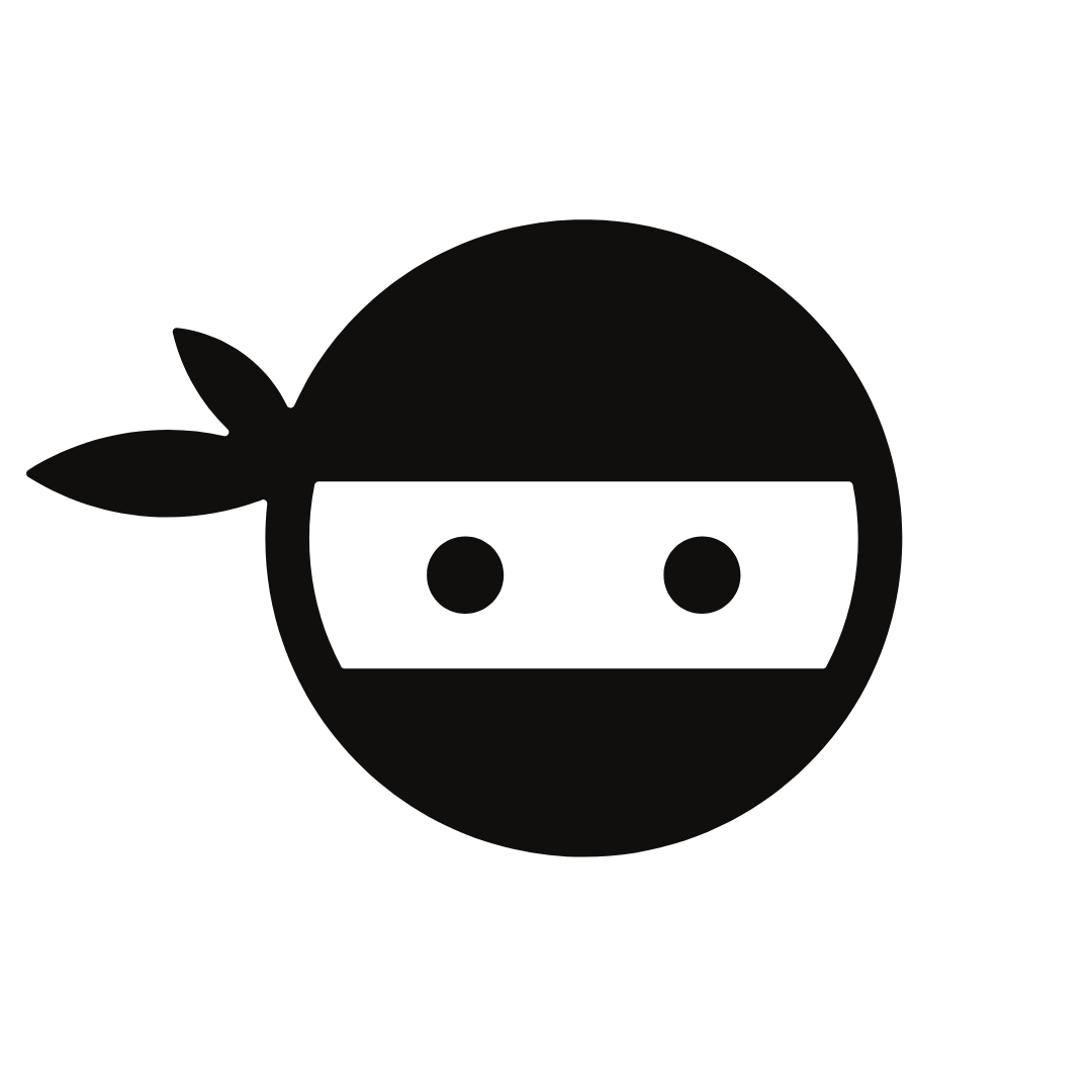 A black and white ninja icon on a white background.