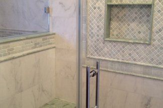 Tiled Bathroom With Glass Door — Warren, NJ — Z & B Fine Euro Construction