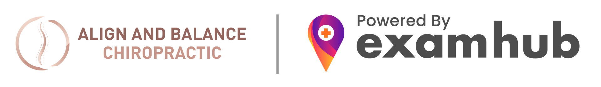 The logo for align and balance chiropractic is powered by examhub.