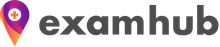 a logo for examhub with a purple pin