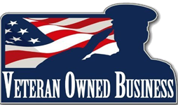 Silhouette of a soldier saluting with an American flag background; text 