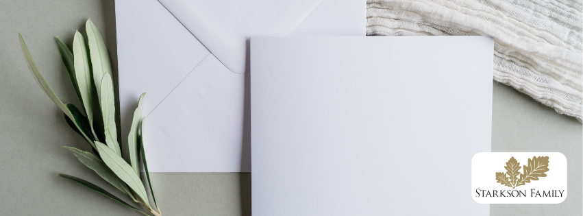 A blank envelope and notecard. The writer needs ideas on what to write in a sympathy card.