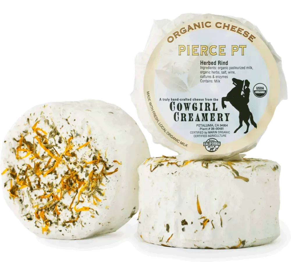 a piece of organic cheese from cowgirl creamery