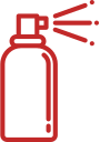 A red line-art icon of an aerosol spray can emitting a mist.