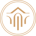 Tan and white architectural logo within a double circle.