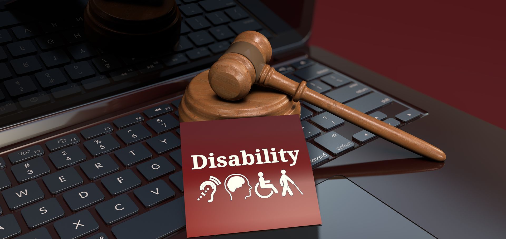 Social Security Disability Lawyer aid shown with icons of wheelchair, cane, brain, ear, prosthetic.]