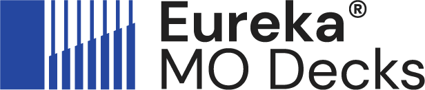 Logo for Eureka MO Decks, featuring a blue abstract bar graph icon next to the company name in black text.