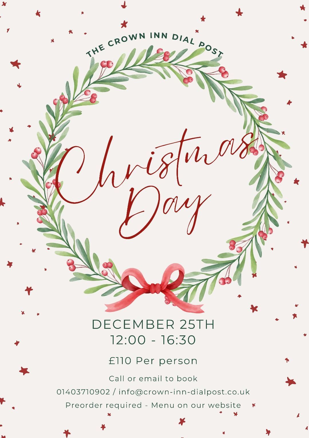 Crown Inn Dial Post Christmas Menu 2025
