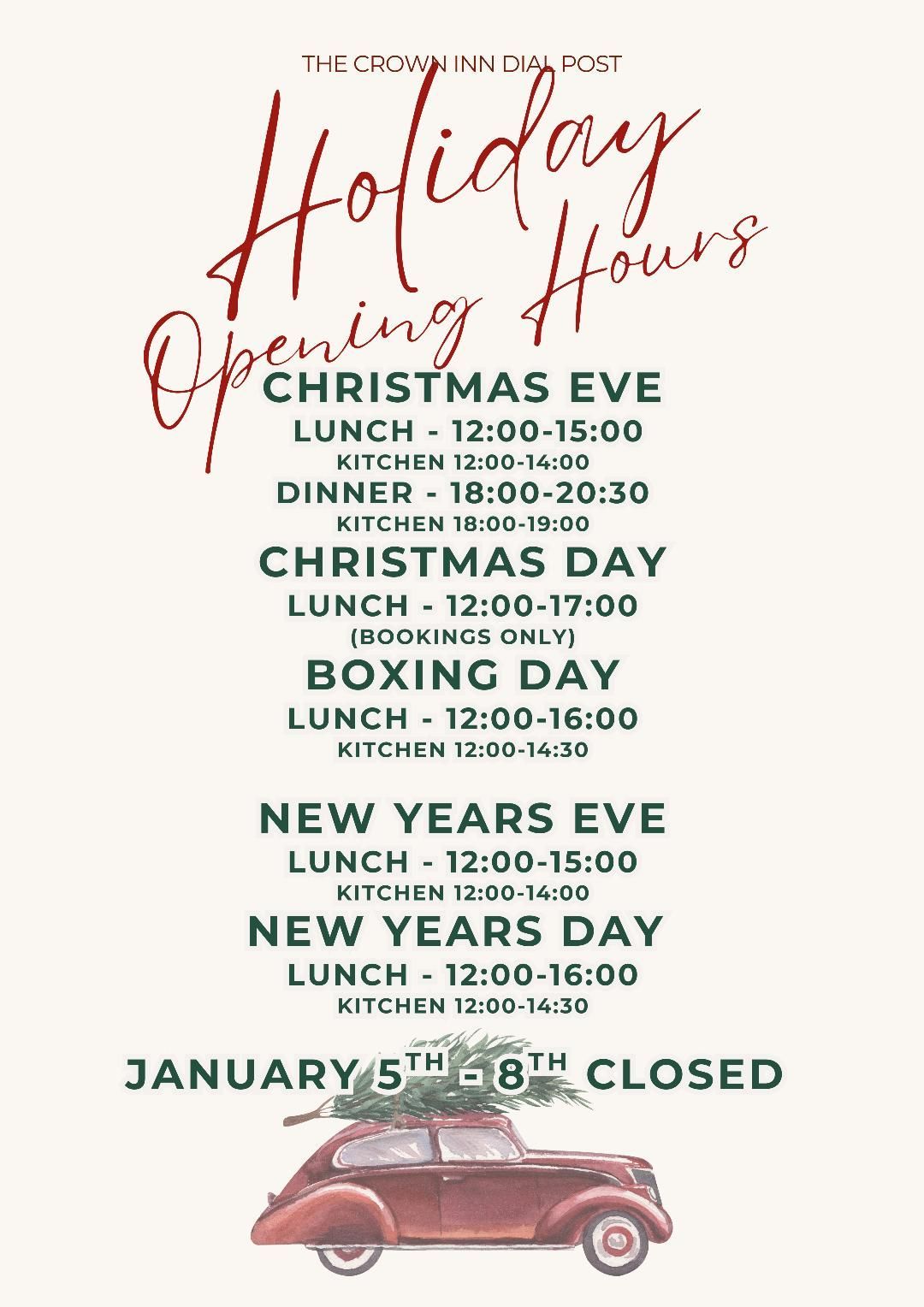 Crown Inn Dial Post Christmas Takeaway Menu 2024