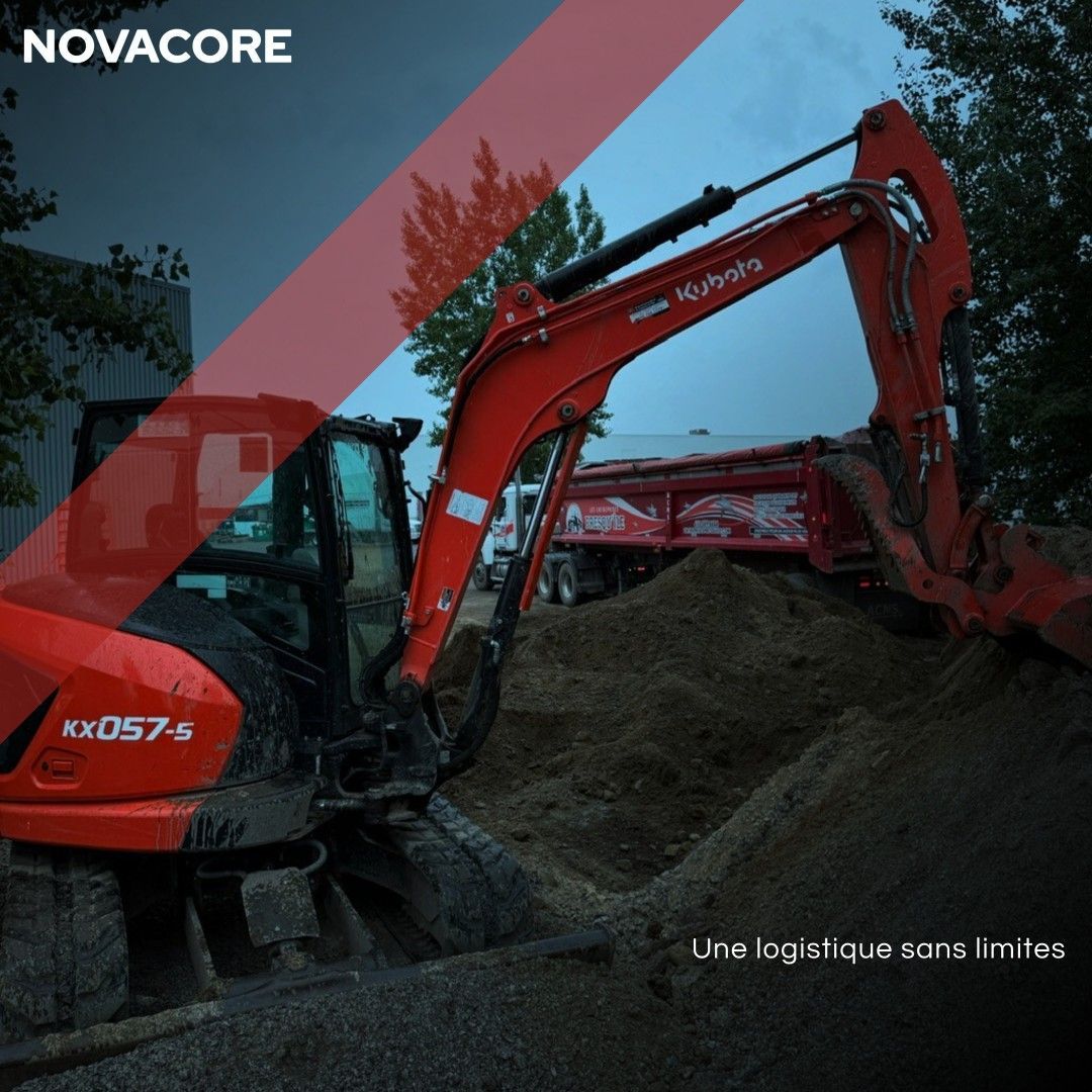 Une photo d'une excavatrice avec le mot novacore dessus