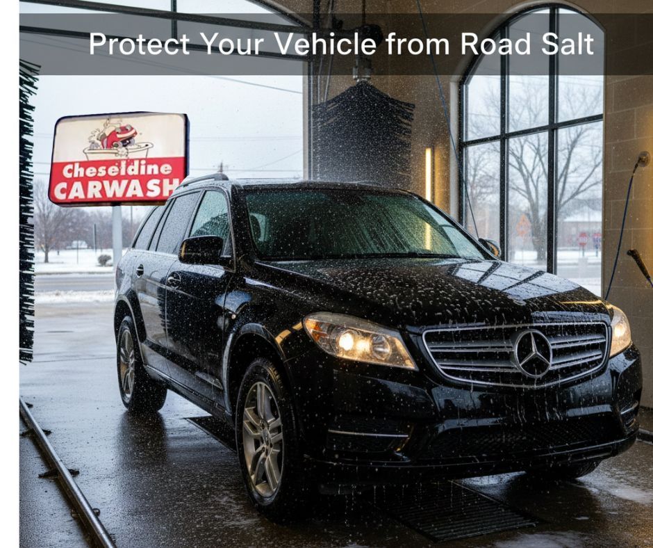 car at carwash in winter snow