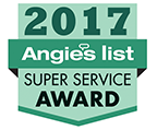 2017 Angie's List Super Service Award badge in teal and dark green.