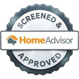 HomeAdvisor circular badge with gray text reading
