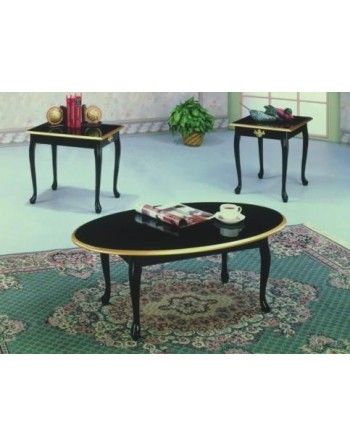 A living room with a coffee table and two end tables