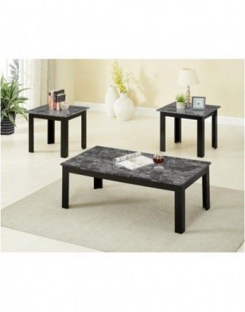 A living room with a coffee table and two end tables