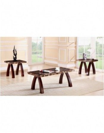 A living room with a coffee table and two end tables.