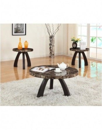 A living room with a coffee table and two end tables