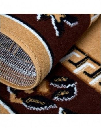 A close up of a rug with a greek key pattern