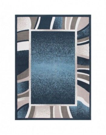 A blue and white rug with a square frame