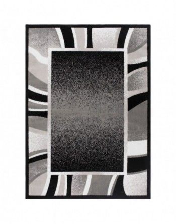 A black and white rug with a black frame on a white background.