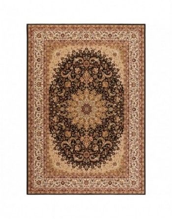 A rug with a floral pattern on it is on a white background.