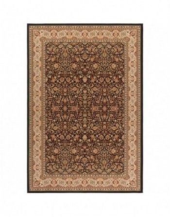 A brown rug with a floral pattern on a white background.