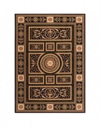 A rug with a circular pattern on it is on a white background.