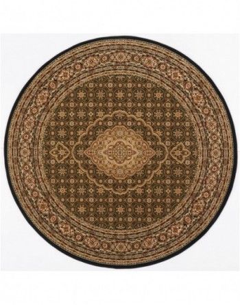 A round rug with a pattern on it is on a white background.